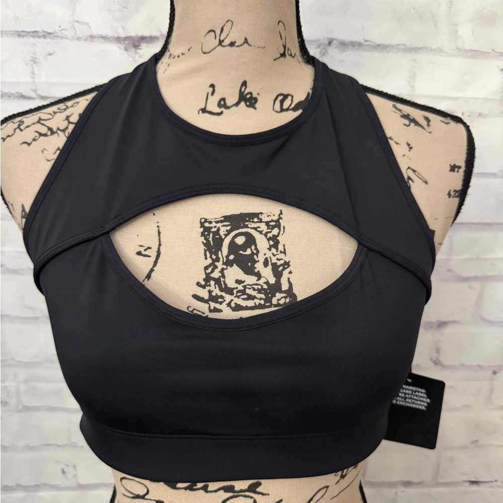 Savage X Fenty USA Med 8-10 Hotline High Neck Black Sport Bra Wire Free New